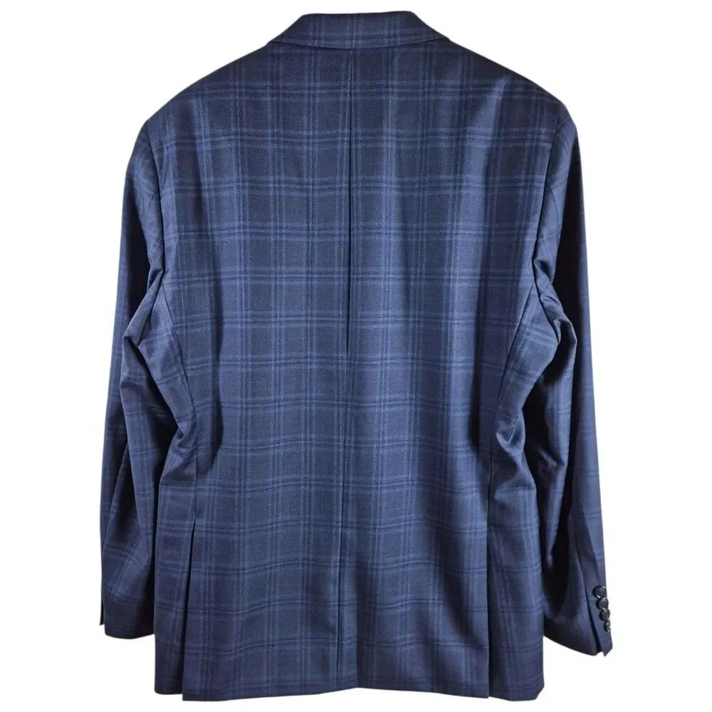 Donald J Trump 42R Wool Silk Blazer Blue Plaid Sport Coat Signature Collection